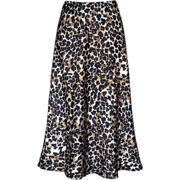 Dresses & Skirts - Women's Satin High Waist A Line Midi Skirt Leopard3